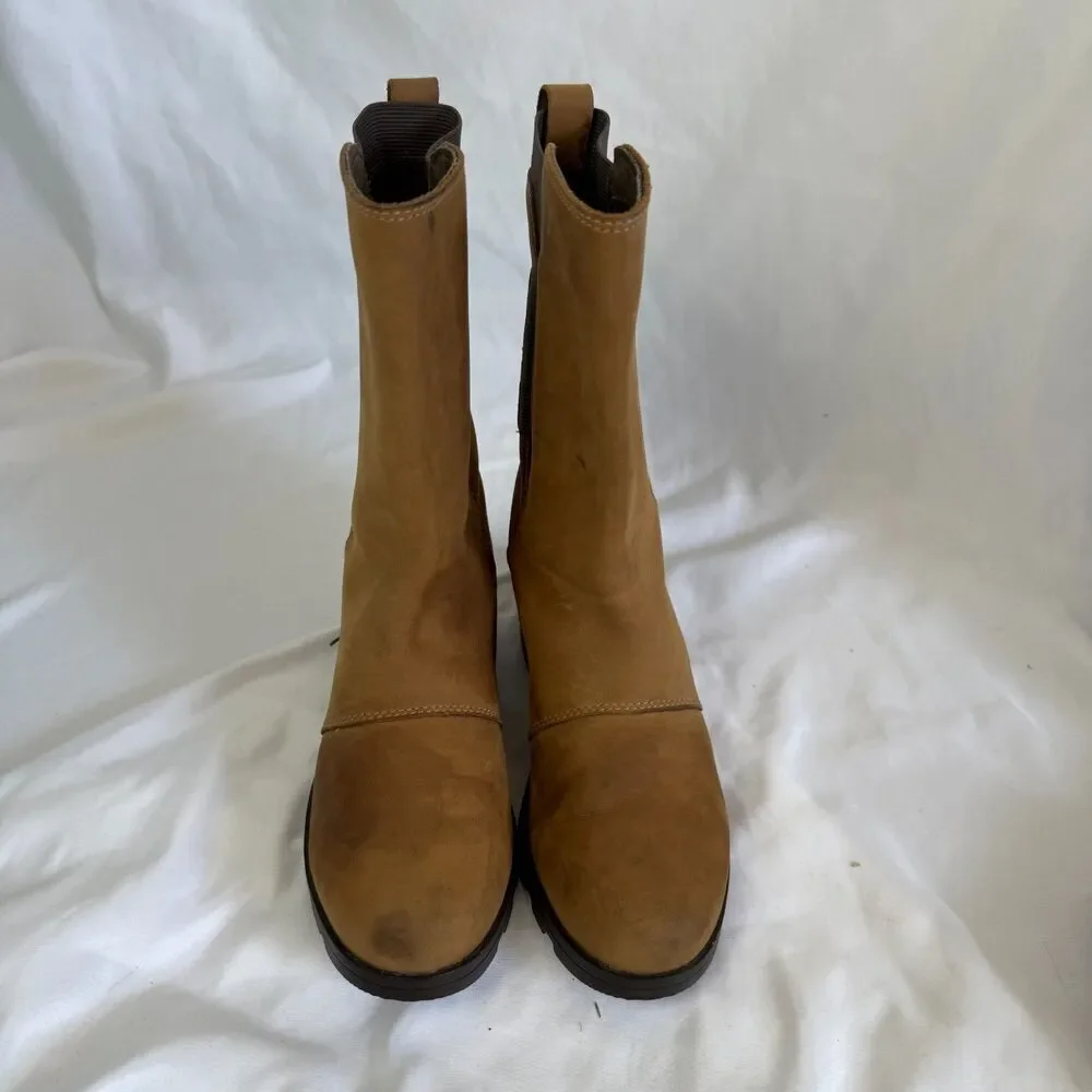 Sorel Emelie III Chelsea Boots Womens Tan Waterproof Leather NL2679 Size 6